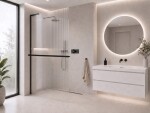 CERANO - Sprchová zástena Walk-in Onyx L-ľavá vzpera - 8 mm + polička/držiak na uteráky - čierna matná, ryhované sklo - 120x200 CER-8050BD830