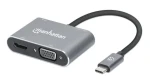 Manhattan USB-C 4in1 sivá / Adaptér / HDMI 4K + VGA / USB-A 3.2 / Power Delivery 87W (130691)