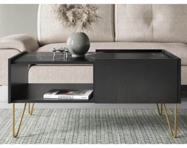 Konferenčný stolík so zásuvkami Harmony, čierny/čierny mramor%