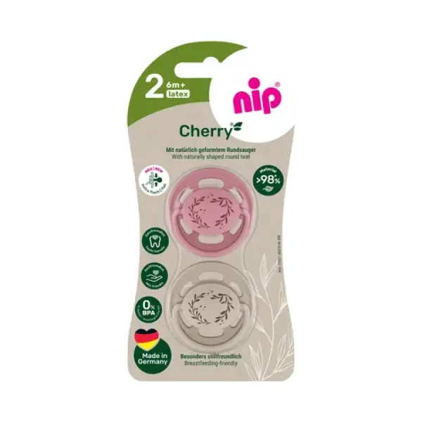 NIP Cherry NATURE line Cumlík kaučuk veľkosť 2 (6m+) červená/hnedá 2ks (NIP38879-51)