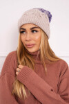 Dámska zateplená čiapka Alice K248 Beige with purple - Oliwier UNI béžovo/fialová