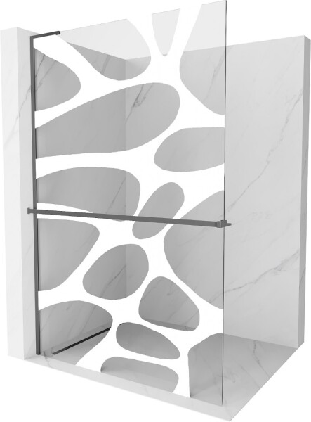 MEXEN/S - Kioto+ L Sprchová zástena WALK-IN s poličkou a držiakom uterákov 70 x 200, biely vzor, grafit metal 800-070-123-95-97