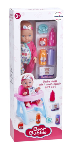 Mamido Mamido Bábika bábätko s jedálenskou stoličkou, cumlíkom a doplnkami 30 cm MT1628