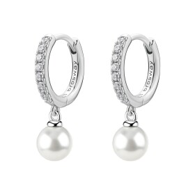 Brosway Strieborné kruhové náušnice so zirkónmi a perlou Infinite White Fancy FIW144