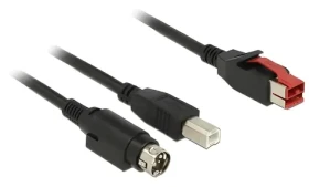 DeLock PoweredUSB 24 V čierny / Kábel / USB-B + Hosiden Mini-DIN 3-pin / USB 2.0 / 3 m (85489)