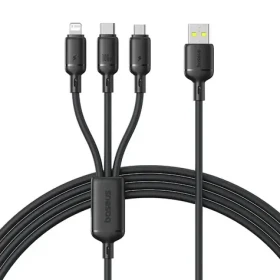 Baseus Rapid Series čierna / Rýchlonabíjací kábel 3v1 / USB-A (M) - microUSB, USB-C, Lightning (M) / 100W / 1,5 m (P10377705123-00)