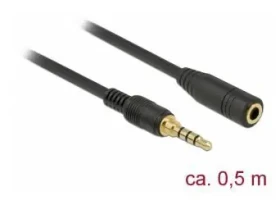 DeLock Jack 3,5 mm 4pin čierna / Predlžovací audio kábel / 0,5 m / Pozlátené konektory (85627)