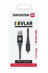 Swissten KEVLAR dátový kábel USB-A - Lightning 1.5m šedá / 60W / 3A / 1x USB-A(M) / 1x Lightning(M) (71543010)