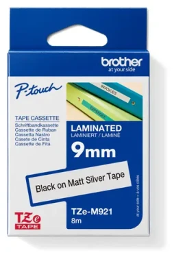 Brother TZe-M921 / Páska do tlačiarne štítkov / 9 mm / čierna tlač / strieborný podklad / 8 m (TZEM921)
