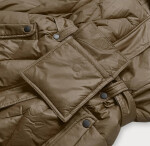 Olivová pérová bunda so stojačikom a kapucňou (ag2-j82) odstíny zelené XL (42)