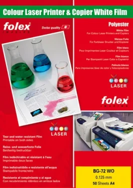 Folex BG-72 WO DIN A4 / Biela lesklá polysterová fólia pre obojstrannú tlač / laser / 50 ks (FO29729-125-44100)