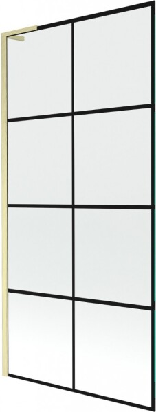 MEXEN/S - Next L vaňová zástena FIX 90 x 150, čierna vzor, zlatá kartáčovaná 895-090-000-03-77-55