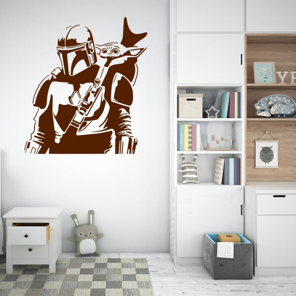 Veselá Stena Samolepka Mandalorian a Grogu Farba: hnědá, Veľkosť: 60 x 67 cm
