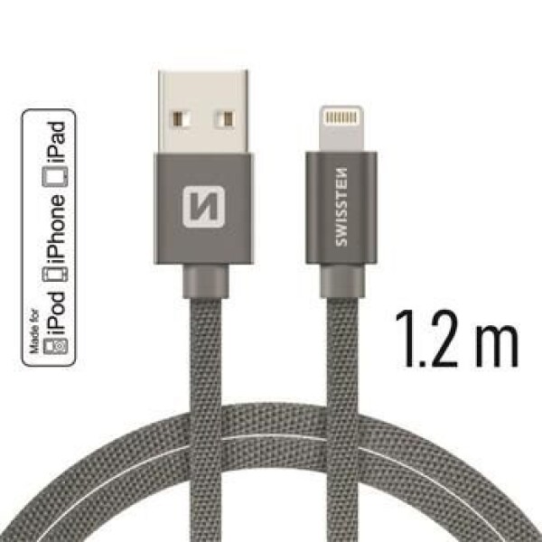 SWISSTEN TEXTILE dátový kábel USB - Lightning MFi 1.2m šedá (71524202)