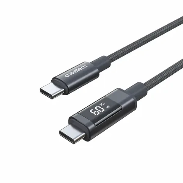 Choetech XCC-1068 čierna / Kábel USB-C (M) - USB-C (M) / PD 60W / displej s ukazovateľom výkonu / 1,2 m