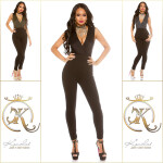 Sexy party-jumpsuit with glitter and v-neck black M