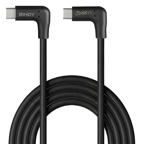 Lindy USB-C - USB-C 90° čierna / USB kábel / USB 3.2 Gen 2 / 10 Gbit / s / 1 m / PD 60W (32023)