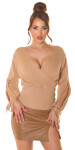 Sexy Jumper with V-neck and lace CAPPUCCINO Einheitsgroesse