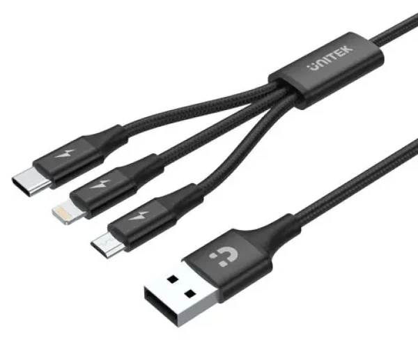Unitek C14049BK čierna / Kábel / USB-C - Micro-USB/Lightning / 3v1 / 1.2 m (C14049BK)