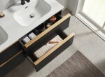 CERANO - Kúpeľňová skrinka Velora - čierna matná, úchytka zlatá + keramické umývadlo Novo - biela lesklá - 121x54,5x46,5 CER-979898