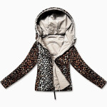 Miss TiTi (25898) Svetlo béžová dámska krátka bunda s motívom pantera odstíny béžové XL (42)