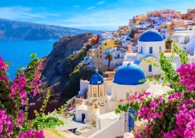 ENJOY Puzzle Santorini s kvetinami, Grécko