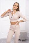 Žebrovaný crop top set světle béžový UNI