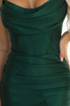 638-2 Dlhé korzetové saténové šaty s rozparkom na nohách - fľaškovo zelené UNI