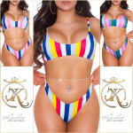 Sexy Sporty Multicolour Stripes Bikini GELB 40