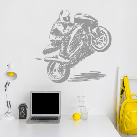 Veselá Stena Samolepka Kreslený motorkár Farba: šedá, Veľkosť: 60 x 63 cm