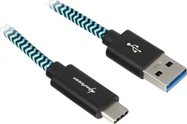 Sharkoon Alu Braid čierna, svetlo modrá / Nabíjací a dátový kábel / USB-A - USB-C / USB 3.2 Gen 2 10Gb/s / 0,5 m (4044951027118)