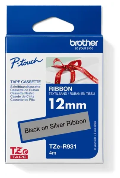 Brother TZE-R931 strieborná / Textilná páska / čierna tlač / 12 mm / 4 m (TZER931)