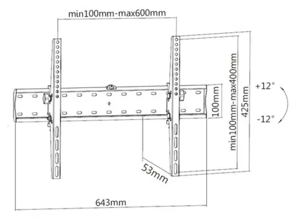 Equip TV držiak na stenu čierny / Držiak TV / náklopný / VESA 600x400 / 37-70” / 40 kg (650332)