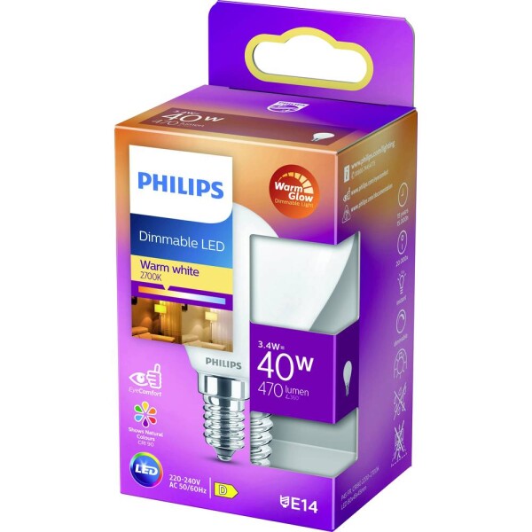 Philips LED 871951432447300 LED En.trieda 2021 D (A - G) E14 kvapkový tvar 3.4 W = 40 W teplá biela (Ø x d) 45 mm x 80 mm 1 ks; 871951432447300