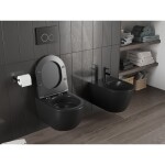 MEXEN/S - Carmen Závesná WC misa Rimless Tornado vrátane sedátka s slow slim, duroplast, čierna mat 30881085T