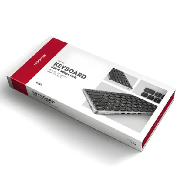 Axagon HMC-KB DE Layout / USB hub s klávesnicou / USB-C 5Gbps / HDMI 4K/60Hz / 3x USB-A / SD/mSD / Audio / PD 100W (HMC-KB-GE)