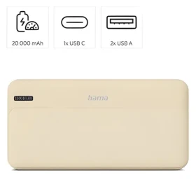 HAMA Pocket 20 piesková / Powerbanka / 20000 mAh / 2x USB-A / 1x USB-C / 5V / 2,1A
