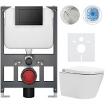 CERANO - Závesné WC s bidetom Basic/Cronus Standard - biela lesklá - WC tlačidlo Maxio/Čierna - závesné - nízky modul - predstenová inštalácia - 59,3x38,4 CER-8050BD86444