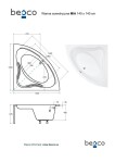 BESCO - Rohová vaňa MIA - Nožičky k vani - Bez nožičiek, Rozmer vane - 140 × 140 cm VANMIA140