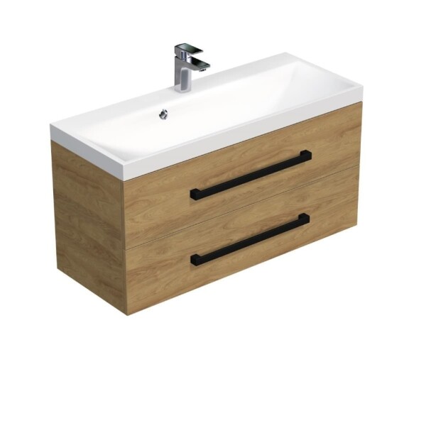 Kúpeľňová skrinka s čiernou úchytkou a umývadlom SAT Cube Way 100x53x40 cm dub Hickory mat CUBE2C100ZDH CUBE2C100ZDH