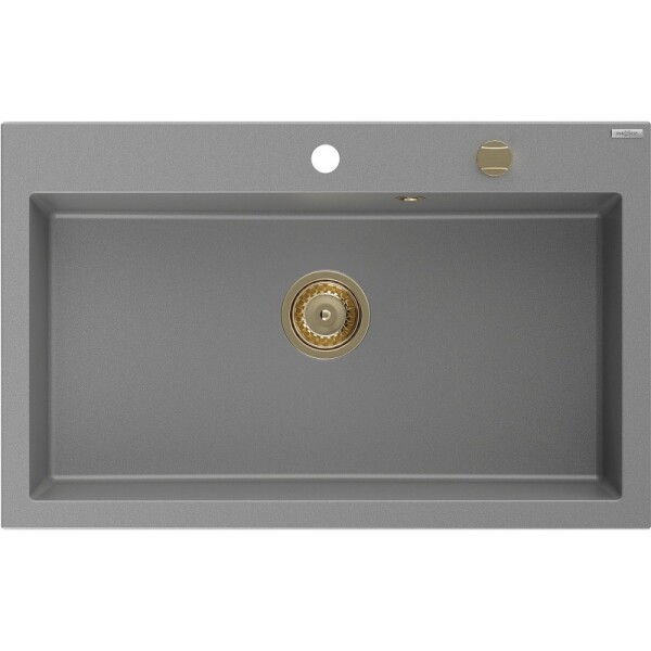 MEXEN/S MEXEN/S - Elix granitový drez 1-miska 800 x 500 mm, sivý, sifón zlatá 6527801005-71-G