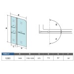 H K - Vaňová zástena s pevnou stenou V2 120 cm, číre sklo, oblý roh SE-V2120OSET