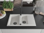 MEXEN/S MEXEN/S - Gaspar granitový drez 1.5 s odkvapkávačom vrátane batérie Flora, biela 6507-20-670401-70-B
