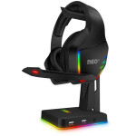 CONNECT IT NEO Stand-It RGB stojanček na slúchadlá čierna / 2x USB-A / RGB LED podsvietenie (CHX-3590-BK)