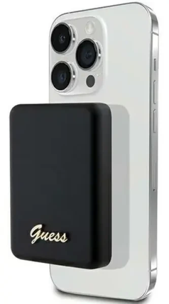 Guess Metal Script Logo MagSafe čierna / Powerbanka / 5000 mAh / 15 W (GUPBM5ALGSGK)