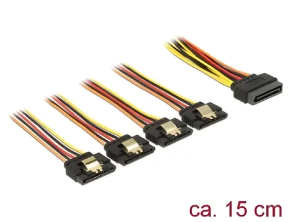 DeLock SATA 15 pin / Napájací kábel / 1x SATA (M) - 4X SATA (F) / s aretáciou / 15 cm (60156)