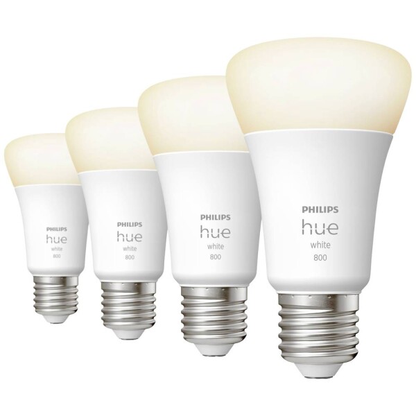 Philips Hue A60 E27 9W 4 ks / múdra LED žiarovka / 806 lm / 2700 k / stmievateľná (929001821625)