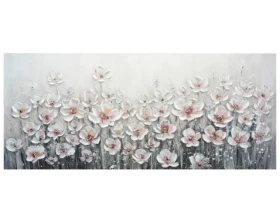 Ručne maľovaný obraz Biele kvety 140x60 cm, olejomaľba%