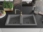 MEXEN/S MEXEN/S - Mario granitový drez 2-bowl vrátane batérie Aster, šedá 6504-71-73450-57-B