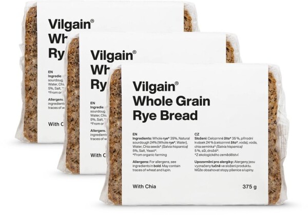 Vilgain Celozrnný ražný chlieb BIO – 3× s chia semienkami 375 g